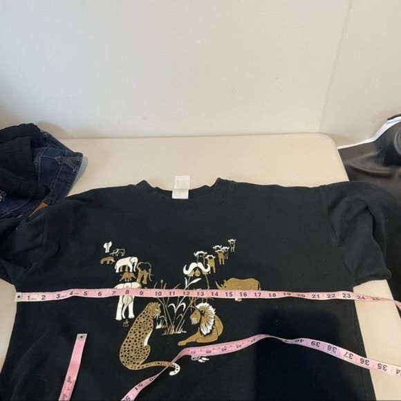 VINTAGE METALLIC GLITTER SPARKLE SAFARI WILD ANIMALS BIG CAT SWEATSHIRT BLACK L - Picture 5 of 5